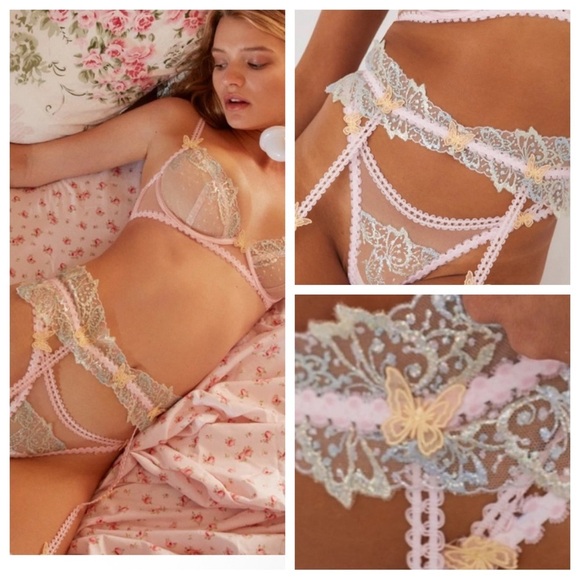 New! For Love And Lemons Dottie butterfly pastel garter belt 1366